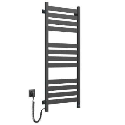Radiateur sèche-serviettes pour salle de bains avec thermostat LARGO 256W 120x50 cm, noir, orientation gauche