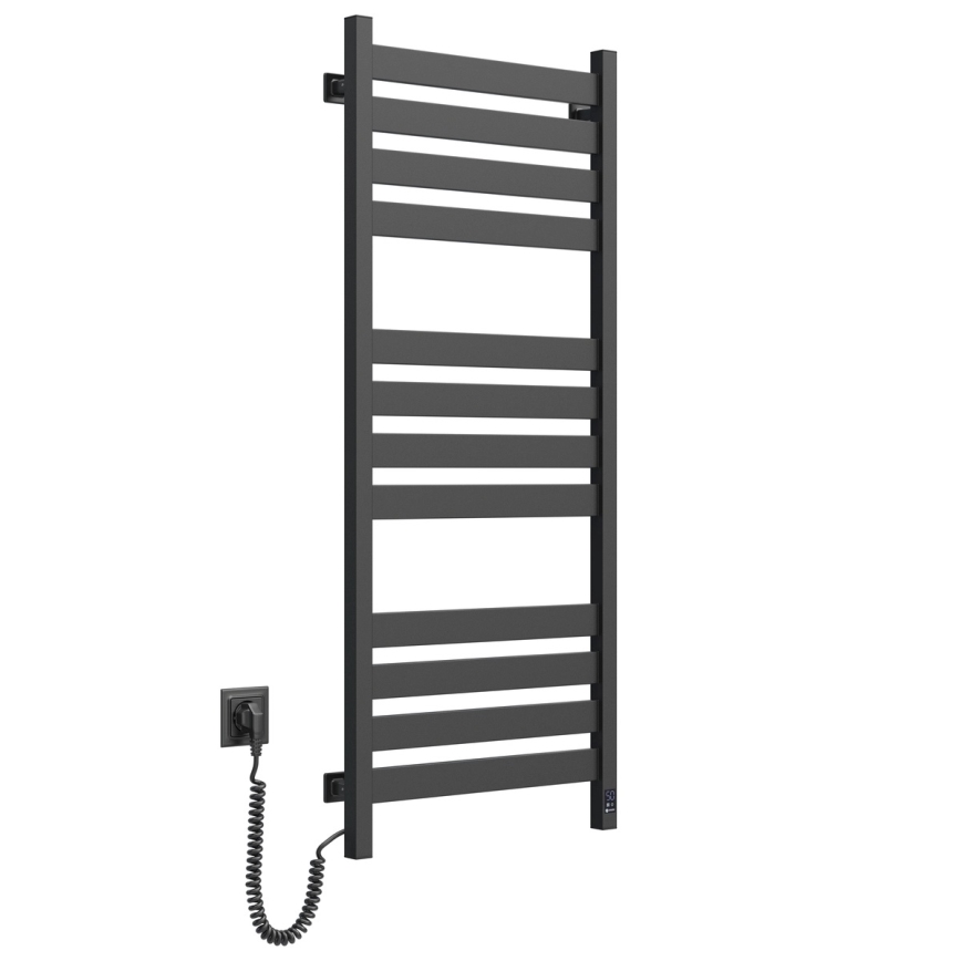 Radiateur sèche-serviettes pour salle de bains avec thermostat LARGO 256W 120x50 cm, noir, orientation gauche