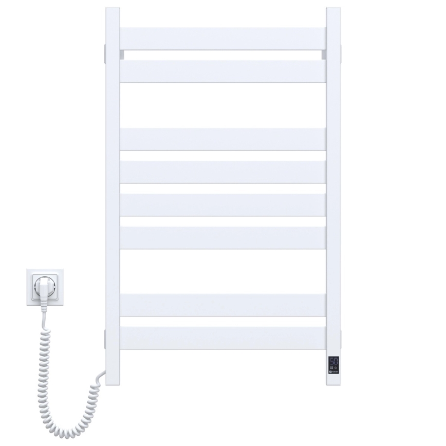 Sèche-serviettes LARGO pour salle de bains avec thermostat, 432W/230V, 80,6 cm, IP44, blanc, version gauche, profil carré