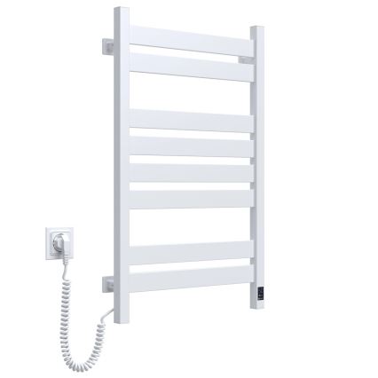 Sèche-serviettes LARGO pour salle de bains avec thermostat, 432W/230V, 80,6 cm, IP44, blanc, version gauche, profil carré