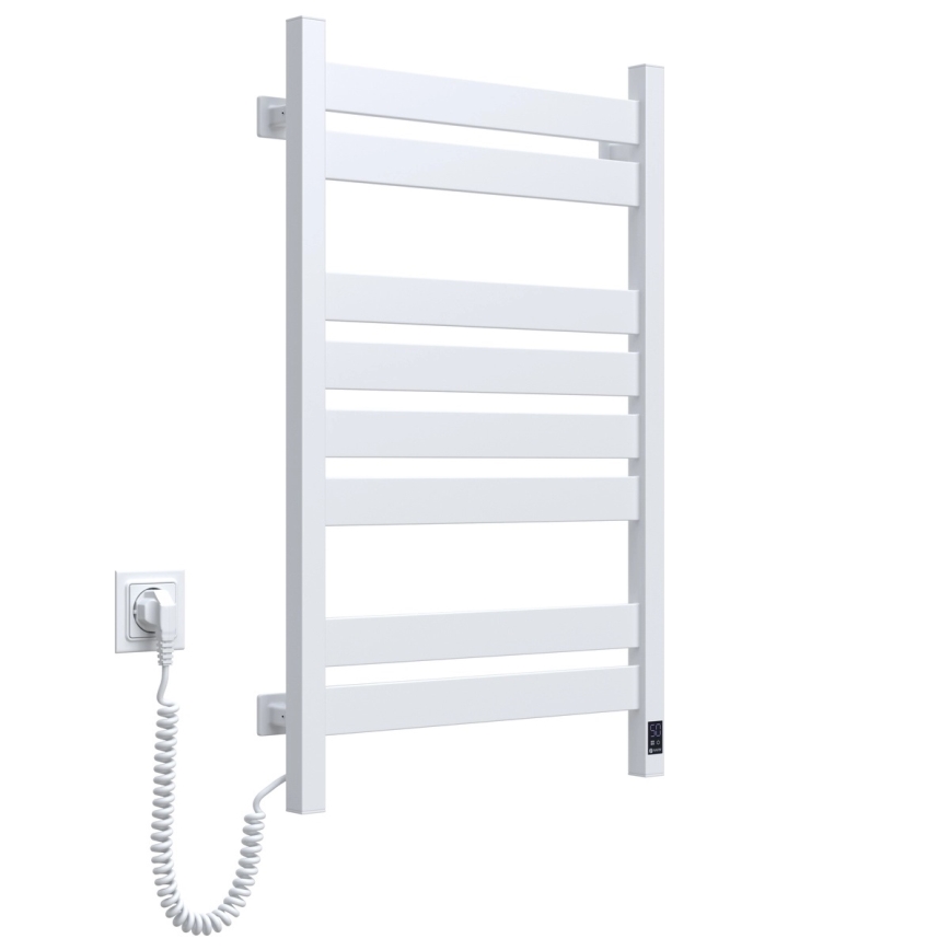 Sèche-serviettes LARGO pour salle de bains avec thermostat, 432W/230V, 80,6 cm, IP44, blanc, version gauche, profil carré