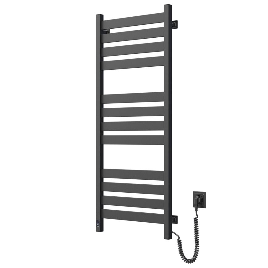 Sèche-serviettes LARGO pour salle de bains avec thermostat 541W/230V, 120,6 cm, IP44, noir, version droite, profil carré