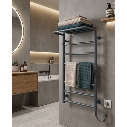Radiateur sèche-serviettes pour salle de bains HOME 95W/230V 77 x 53 cm inox/anthracite, version droite