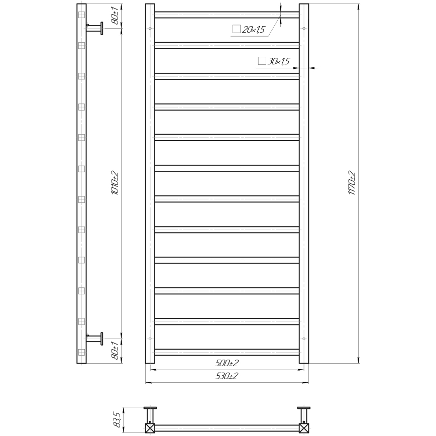 Radiateur sèche-serviettes pour salle de bains INOX TOKIO 233W/230V 117x53 cm inox/blanc
