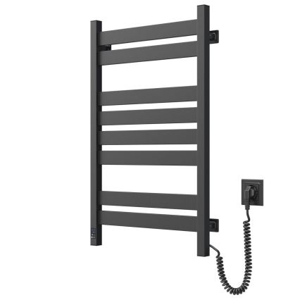 Sèche-serviettes de salle de bains avec thermostat LARGO 432W/230V 80,6 cm IP44, noir, version droite, profil carré