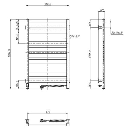 Sèche-serviettes de salle de bains avec thermostat LARGO 432W/230V 80,6 cm IP44, noir, version droite, profil carré