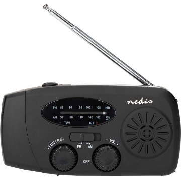 Radio AM/FM à manivelle avec panneau solaire et lampe torche LED — batterie 2000 mAh