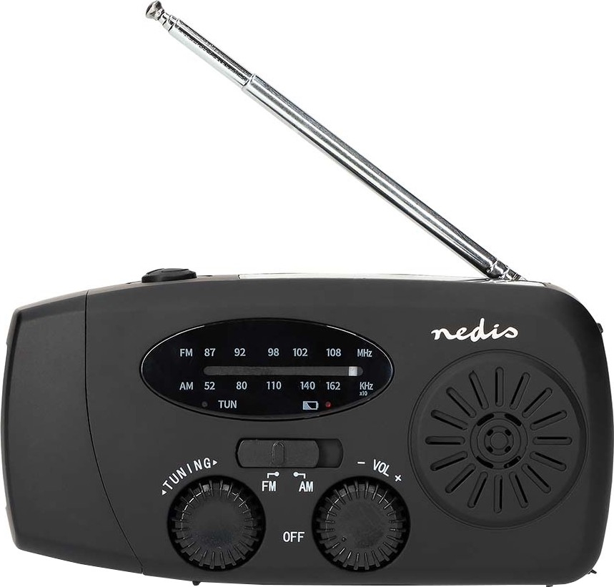 Radio AM/FM à manivelle avec panneau solaire et lampe torche LED — batterie 2000 mAh
