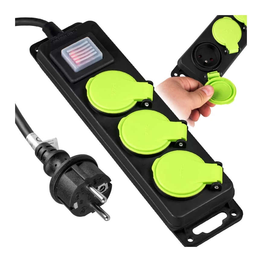 Rallonge 5 m avec interrupteur — 3 prises, IP44