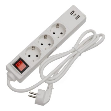 Rallonge avec interrupteur 3 prises + 2x USB-A + 1x USB-C, 1,5 m, SCHUKO, blanche