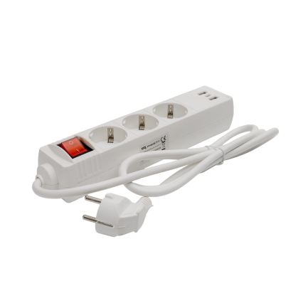 Rallonge avec interrupteur 3 prises + 2x USB-A + 1x USB-C, 1,5 m, SCHUKO, blanche