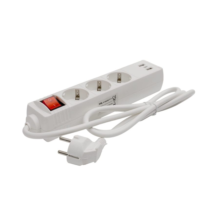 Rallonge avec interrupteur 3 prises + 2x USB-A + 1x USB-C, 1,5 m, SCHUKO, blanche