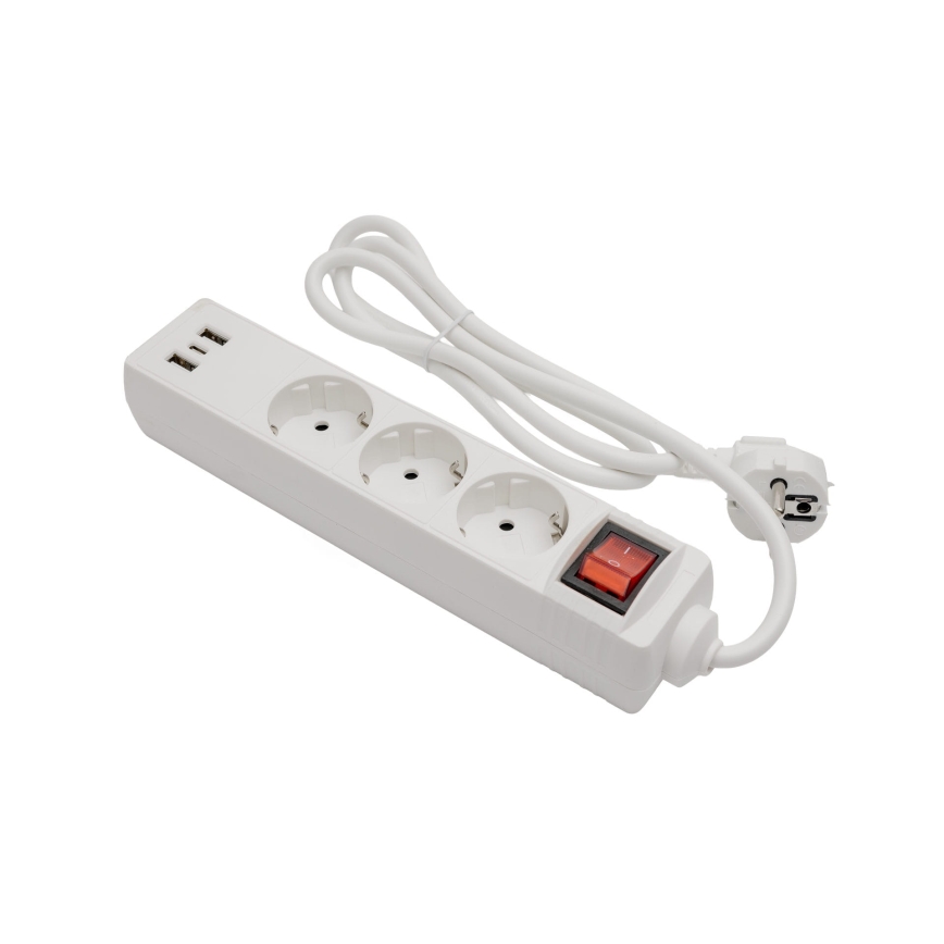 Rallonge avec interrupteur 3 prises + 2x USB-A + 1x USB-C, 1,5 m, SCHUKO, blanche