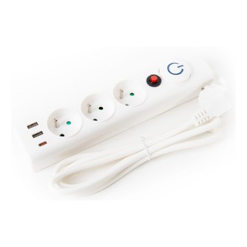 Rallonge avec interrupteur 3 prises Type E + 2x USB-A + 1x USB-C 1,5 m