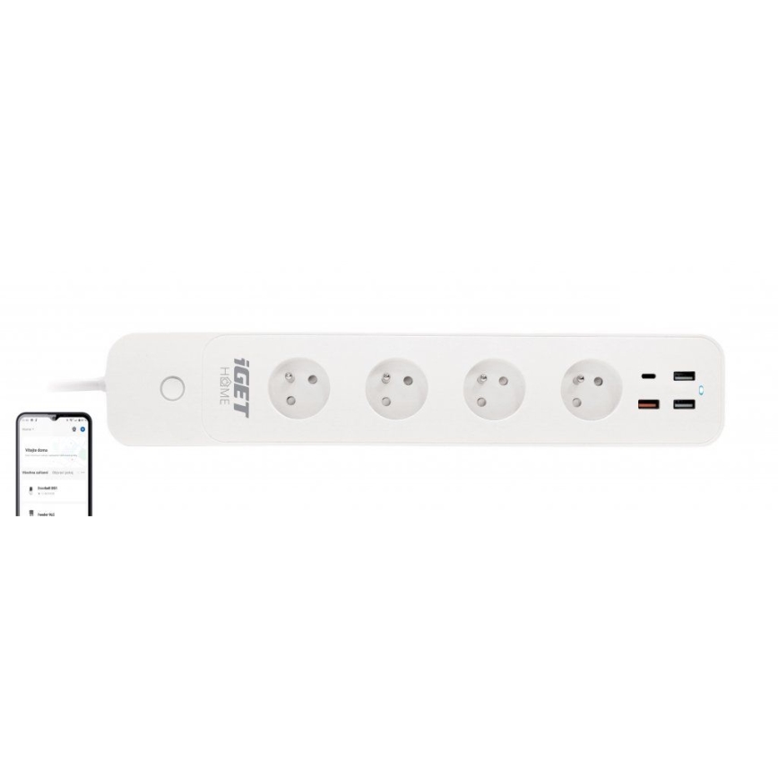 Rallonge connectée avec interrupteur 1,5 m 4Z + 4xUSB Wi-Fi