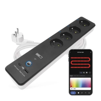 Rallonge connectée avec interrupteur GoSmart 4Z + 1xUSB-A + 1xUSB-C 2 m Wi-Fi Tuya