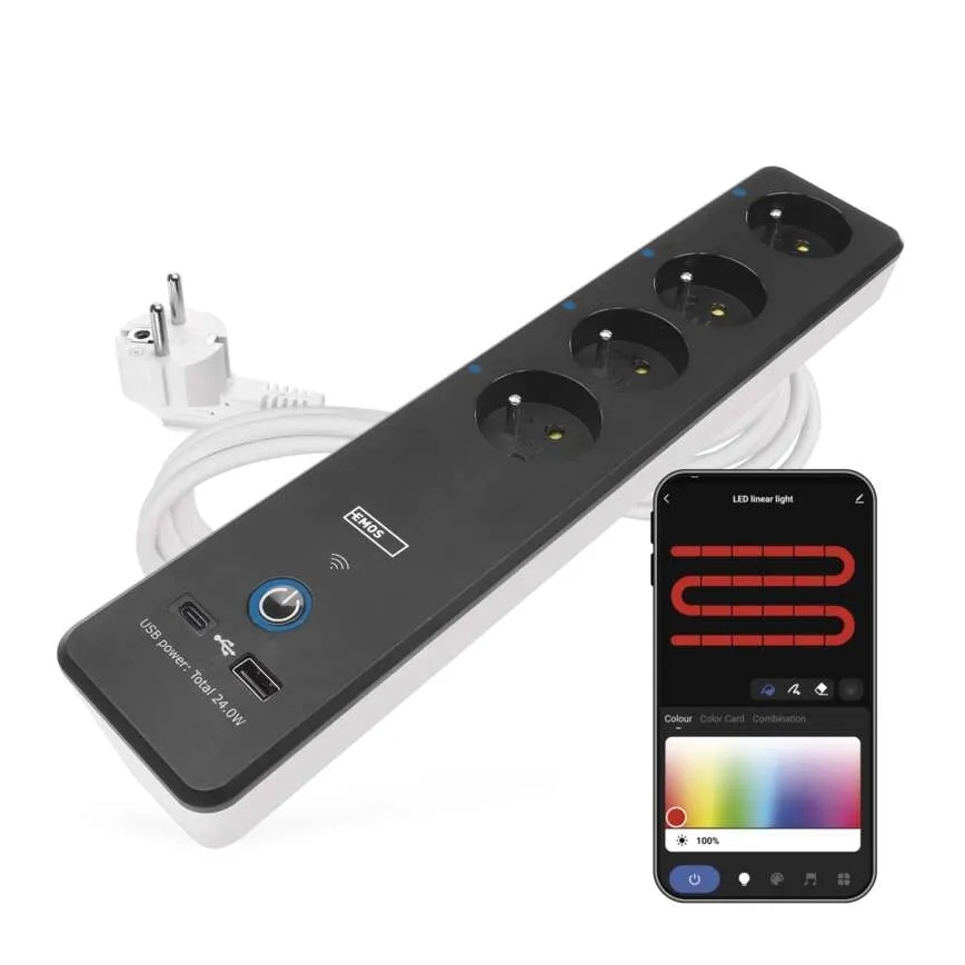 Rallonge connectée avec interrupteur GoSmart 4Z + 1xUSB-A + 1xUSB-C 2 m Wi-Fi Tuya