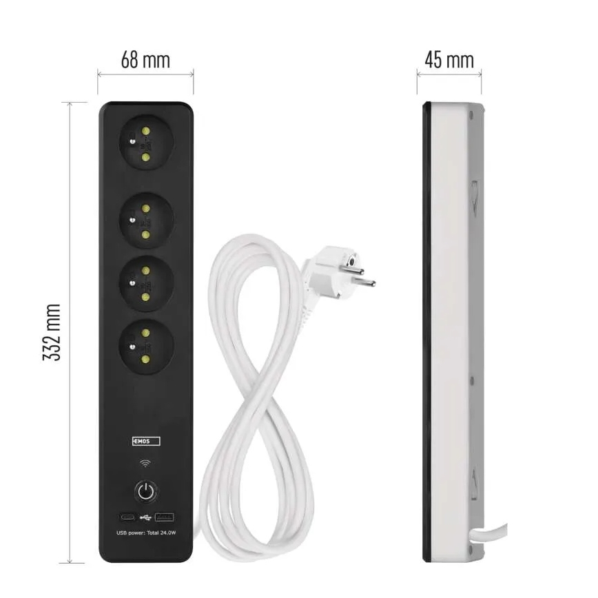 Rallonge connectée avec interrupteur GoSmart 4Z + 1xUSB-A + 1xUSB-C 2 m Wi-Fi Tuya