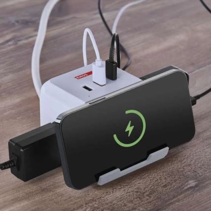 Rallonge cube avec charge sans fil QI 2Z +2xUSB-A+1xUSB-C 2m blanc