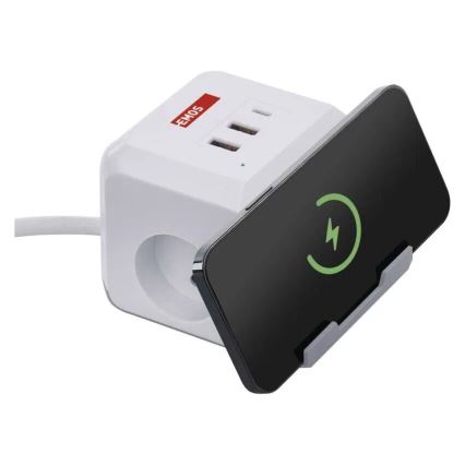 Rallonge cube avec charge sans fil QI 2Z +2xUSB-A+1xUSB-C 2m blanc