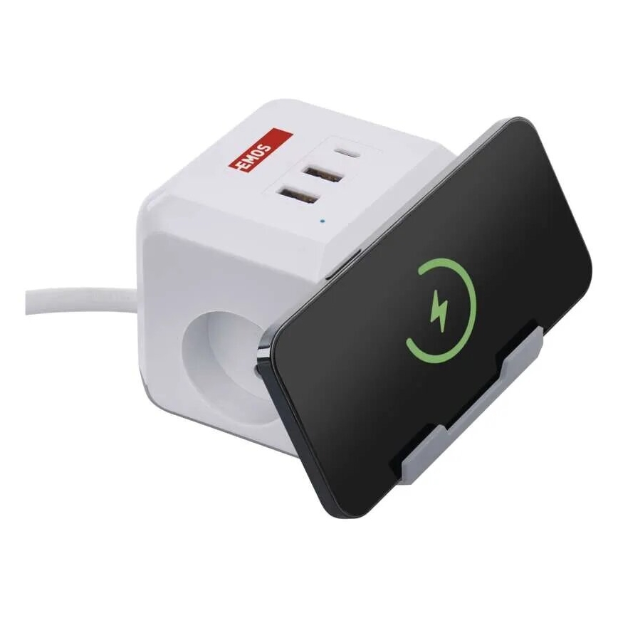 Rallonge cube avec charge sans fil QI 2Z +2xUSB-A+1xUSB-C 2m blanc