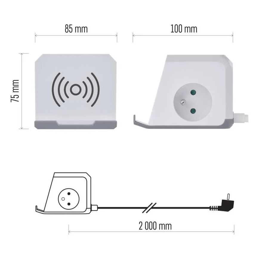 Rallonge cube avec charge sans fil QI 2Z +2xUSB-A+1xUSB-C 2m blanc