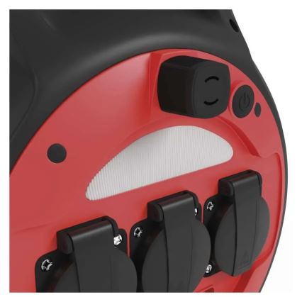 Rallonge enrouleur 3 prises 20m rouge/noir IP44