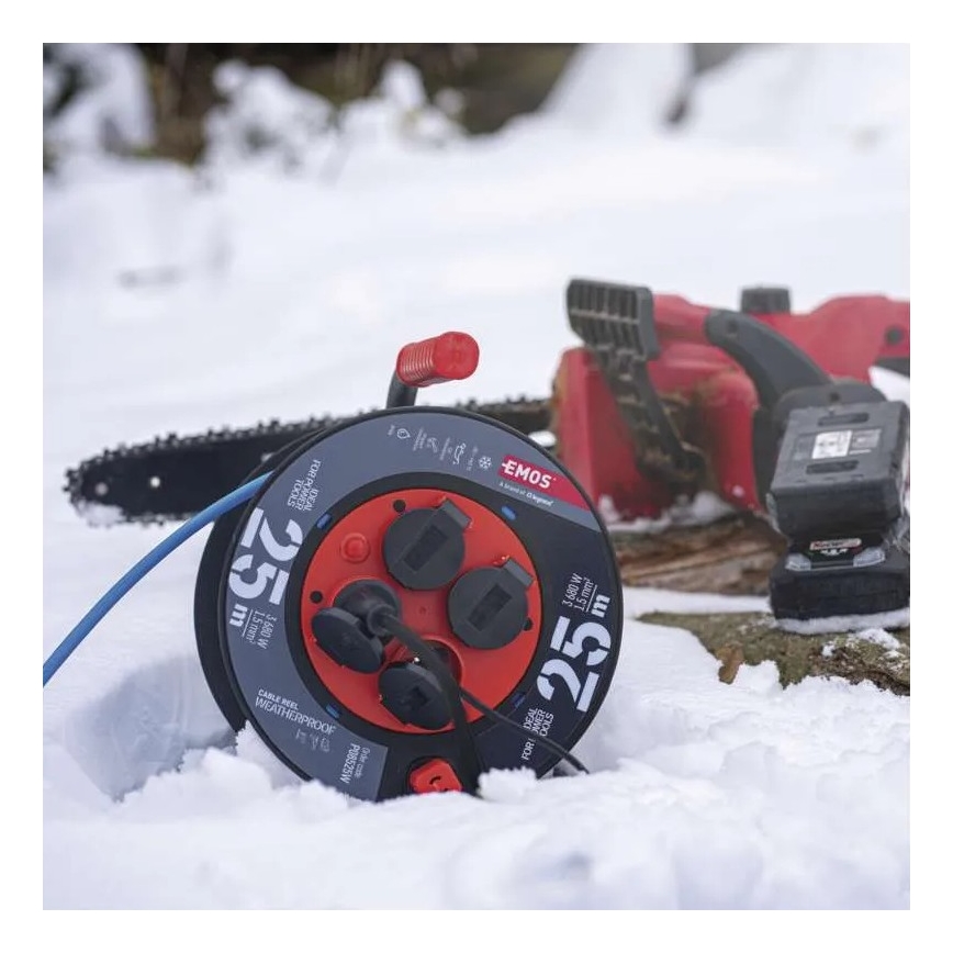 Rallonge sur enrouleur avec 4 prises 25m silicone IP44