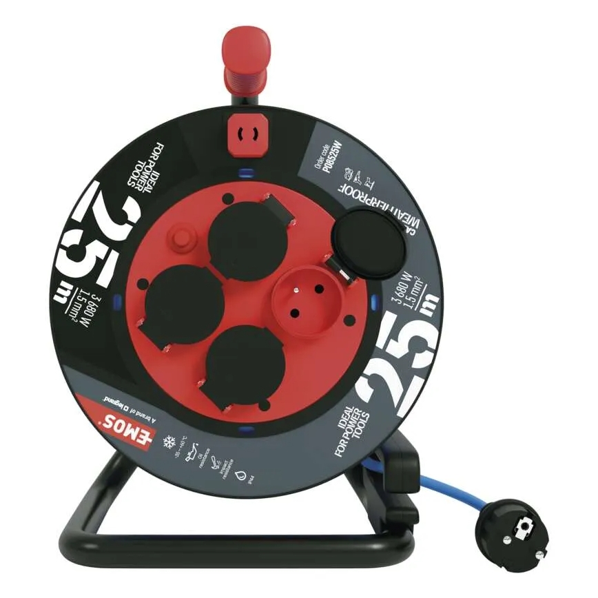 Rallonge sur enrouleur avec 4 prises 25m silicone IP44