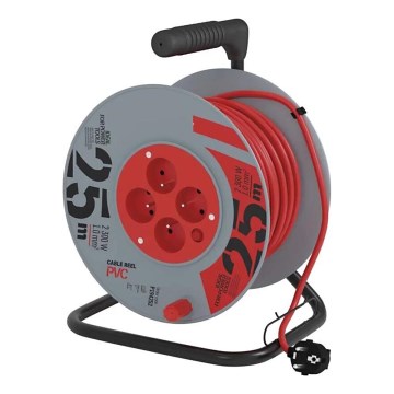 Rallonge sur tambour avec 4 prises 25m gris/rouge