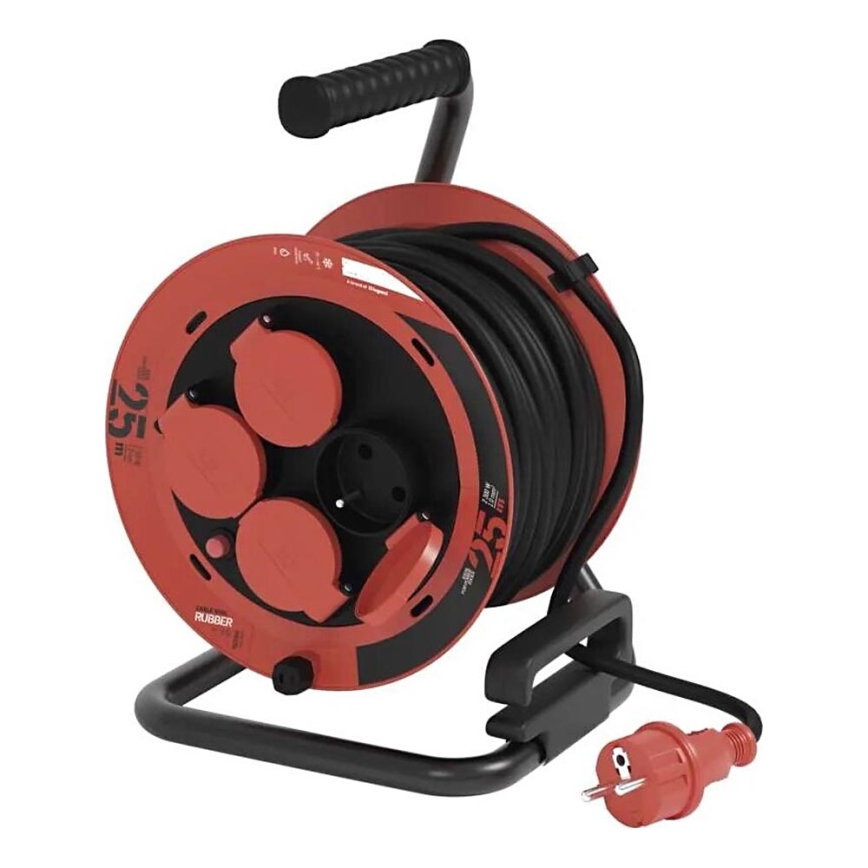 Rallonge sur tambour avec 4 prises 25m IP44 rouge