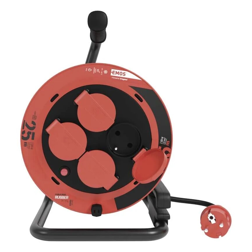 Rallonge sur tambour avec 4 prises 25m IP44 rouge