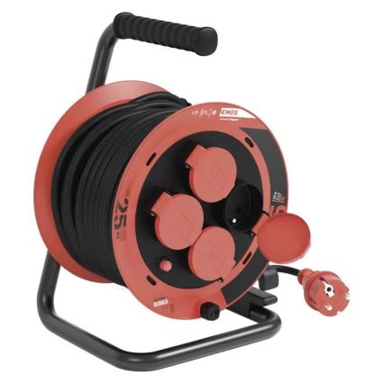 Rallonge sur tambour avec 4 prises 25m IP44 rouge