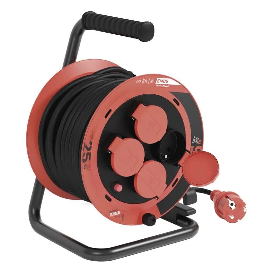 Rallonge sur tambour avec 4 prises 25m IP44 rouge
