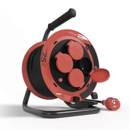Rallonge sur tambour avec 4 prises 25m IP44 rouge