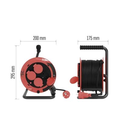 Rallonge sur tambour avec 4 prises 25m IP44 rouge