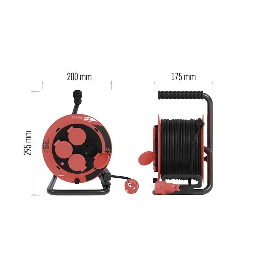 Rallonge sur tambour avec 4 prises 25m IP44 rouge