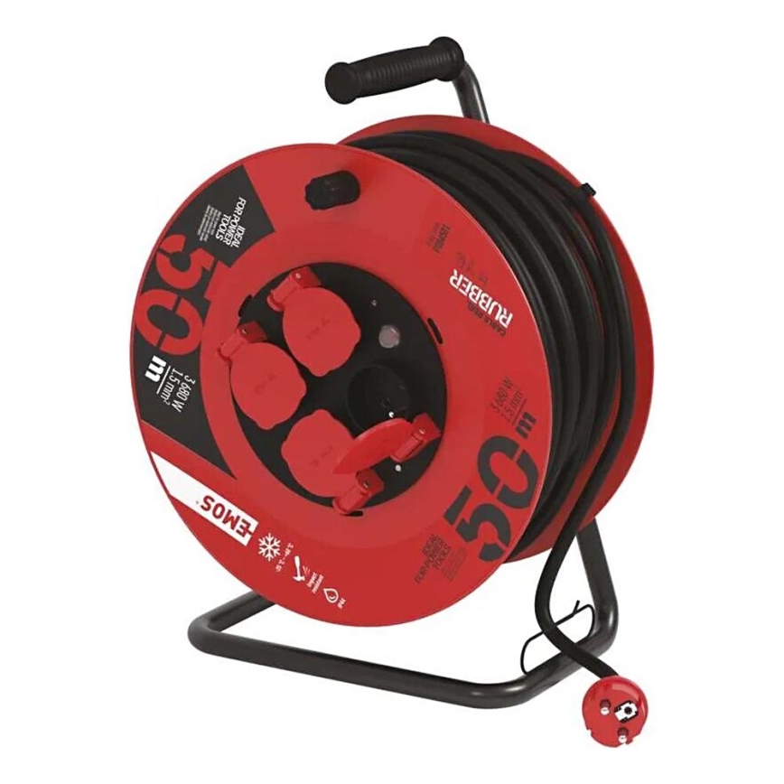 Rallonge sur tambour avec 4 prises 50m rouge IP44