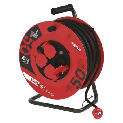 Rallonge sur tambour avec 4 prises 50m rouge IP44