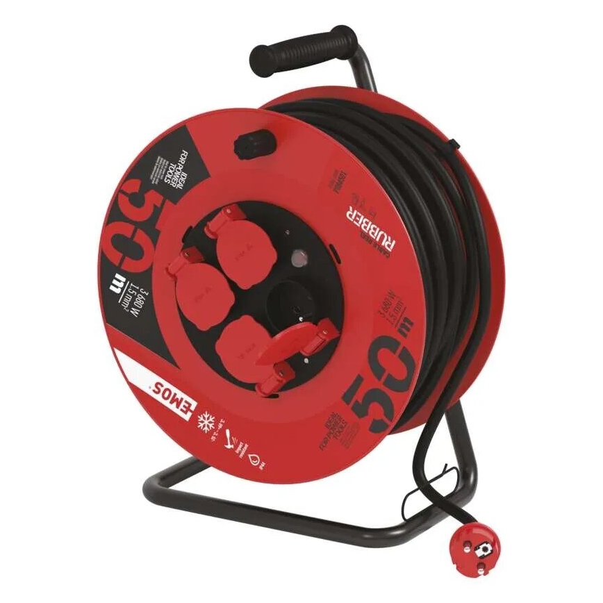 Rallonge sur tambour avec 4 prises 50m rouge IP44
