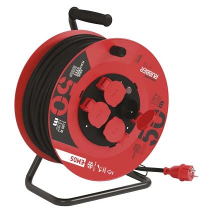 Rallonge sur tambour avec 4 prises 50m rouge IP44