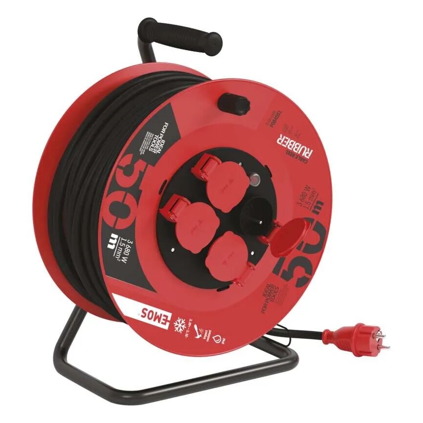 Rallonge sur tambour avec 4 prises 50m rouge IP44