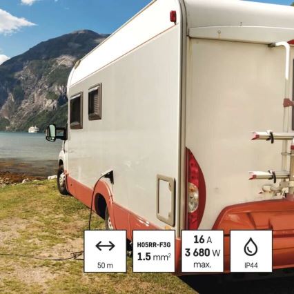 Rallonge sur tambour avec 4 prises 50m rouge IP44