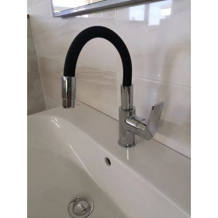 RAV Slezák CO119.0/15 - Robinet d'évier à bec flexible COLORADO 25 cm noir/chrome brillant