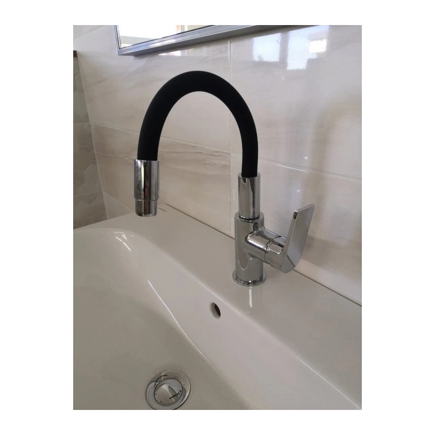 RAV Slezák CO119.0/15 - Robinet d'évier à bec flexible COLORADO 25 cm noir/chrome brillant