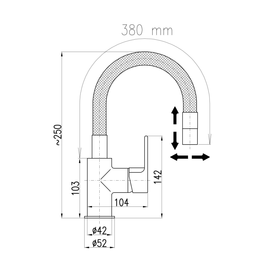 RAV Slezák CO119.0/16 - Mitigeur pour évier COLORADO 25 cm à bec flexible avec douchette, noir