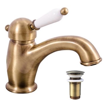 RAV Slezák L527.0SM - Mitigeur pour lavabo + bonde LABE RETRO 15 cm, laiton ancien