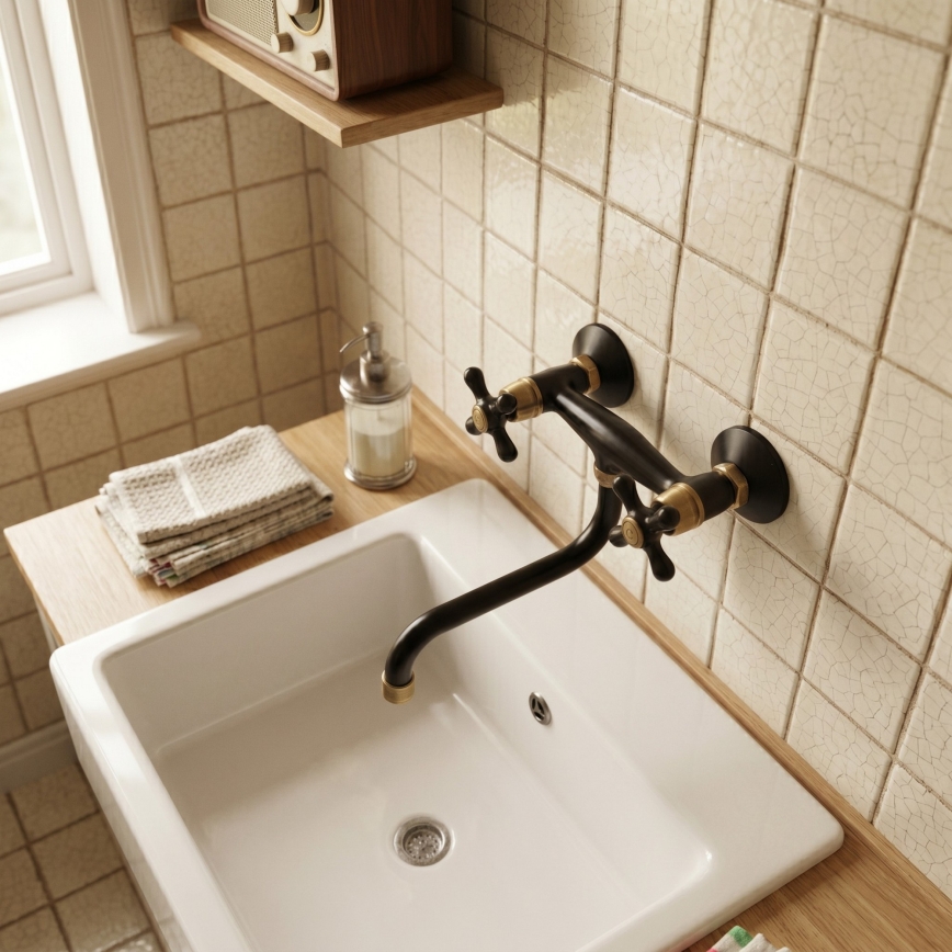 RAV Slezák MK101.5/21CMATSM - Mitigeur évier/lavabo MORAVA RETRO noir/laiton