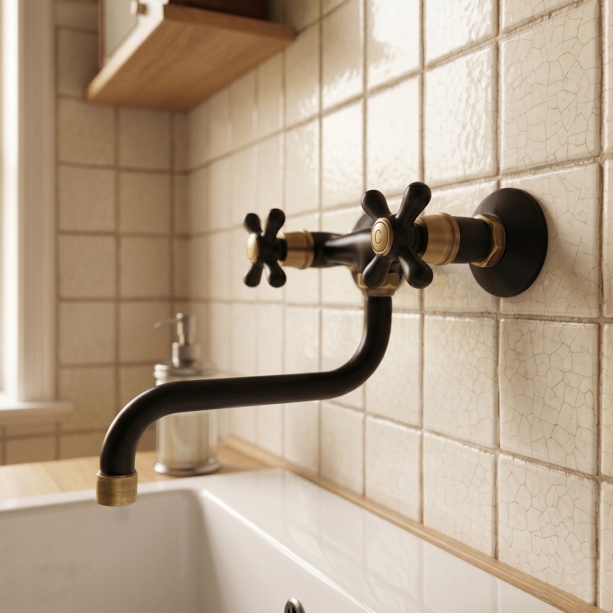 RAV Slezák MK101.5/21CMATSM - Mitigeur évier/lavabo MORAVA RETRO noir/laiton