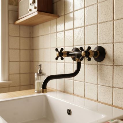 RAV Slezák MK101.5/21CMATSM - Mitigeur évier/lavabo MORAVA RETRO noir/laiton